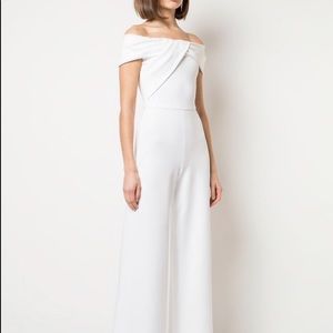 Black Halo off the shoulder white jumpsuit!
